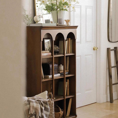 Traditional French Arched Rectangular Solid Wood Display Rack 5-Tier For Living Room