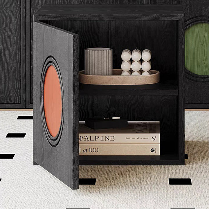 Gabinete de almacenamiento componible cuadrado redondo de madera maciza contemporáneo retro 1-gabinete para sala de estar 