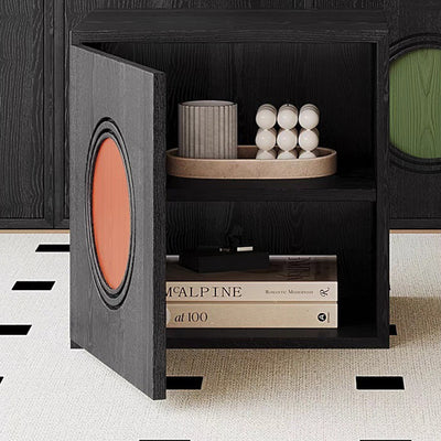 Contemporary Retro Square Round Solid Wood Composable Storage Cabinet 1-Cabinet For Living Room