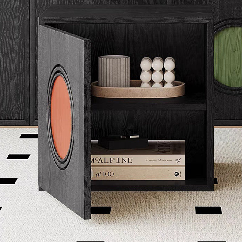 Contemporary Retro Square Round Solid Wood Composable Storage Cabinet 1-Cabinet For Living Room