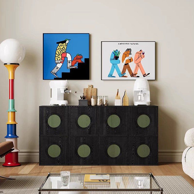 Contemporary Retro Square Round Solid Wood Composable Storage Cabinet 1-Cabinet For Living Room