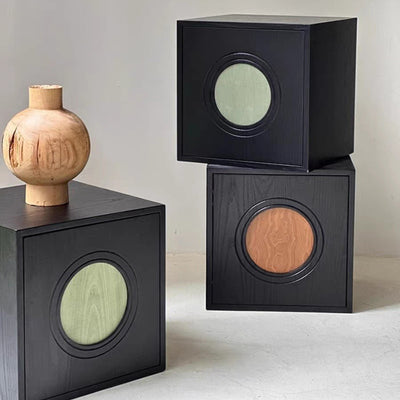 Contemporary Retro Square Round Solid Wood Composable Storage Cabinet 1-Cabinet For Living Room