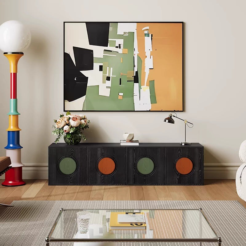 Contemporary Retro Square Round Solid Wood Composable Storage Cabinet 1-Cabinet For Living Room