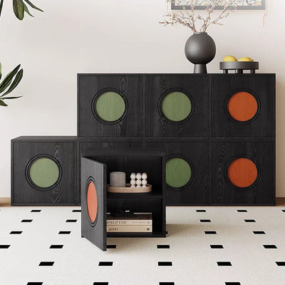 Contemporary Retro Square Round Solid Wood Composable Storage Cabinet 1-Cabinet For Living Room