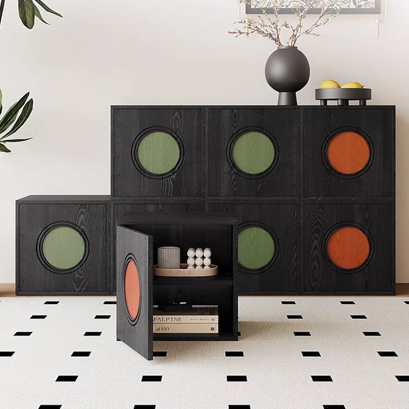 Contemporary Retro Square Round Solid Wood Composable Storage Cabinet 1-Cabinet For Living Room