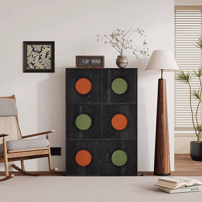 Contemporary Retro Square Round Solid Wood Composable Storage Cabinet 1-Cabinet For Living Room