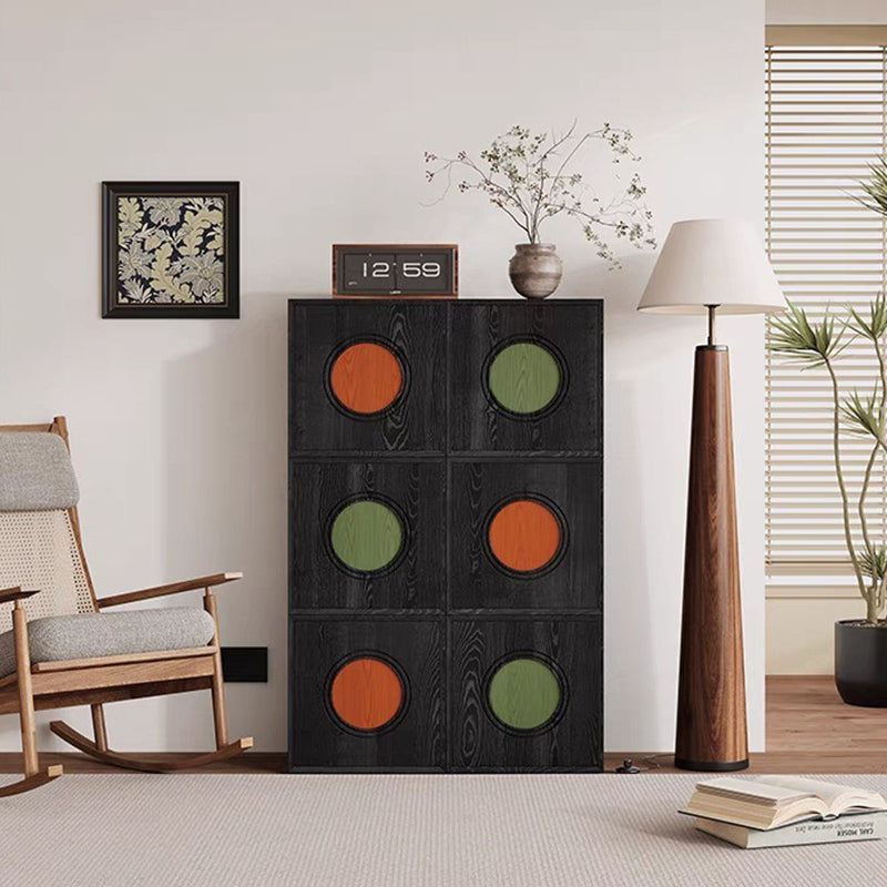 Contemporary Retro Square Round Solid Wood Composable Storage Cabinet 1-Cabinet For Living Room