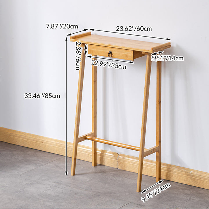 Traditional Chinese Rectangular Bamboo Console Table 1-Drawer For Living Room &amp; Entryway