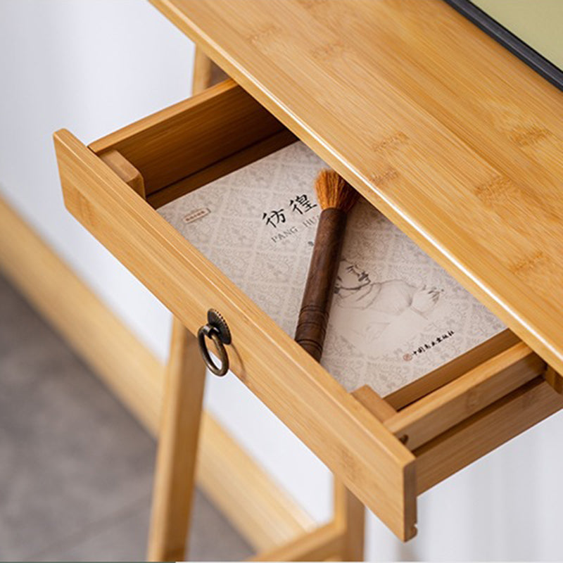 Traditional Chinese Rectangular Nan Bamboo Console Table 1-Drawer For Living Room & Entryway