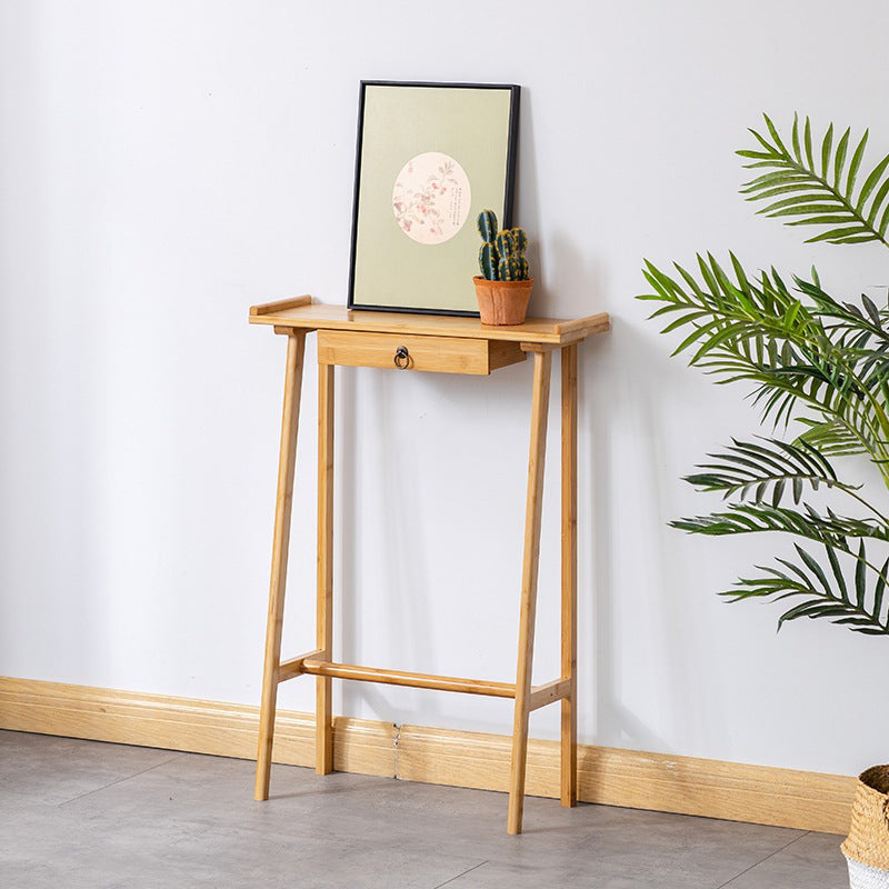 Traditional Chinese Rectangular Bamboo Console Table 1-Drawer For Living Room &amp; Entryway
