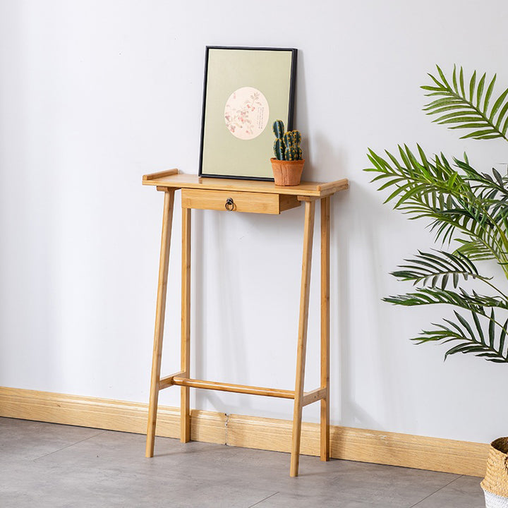 Traditional Chinese Rectangular Bamboo Console Table 1-Drawer For Living Room &amp; Entryway