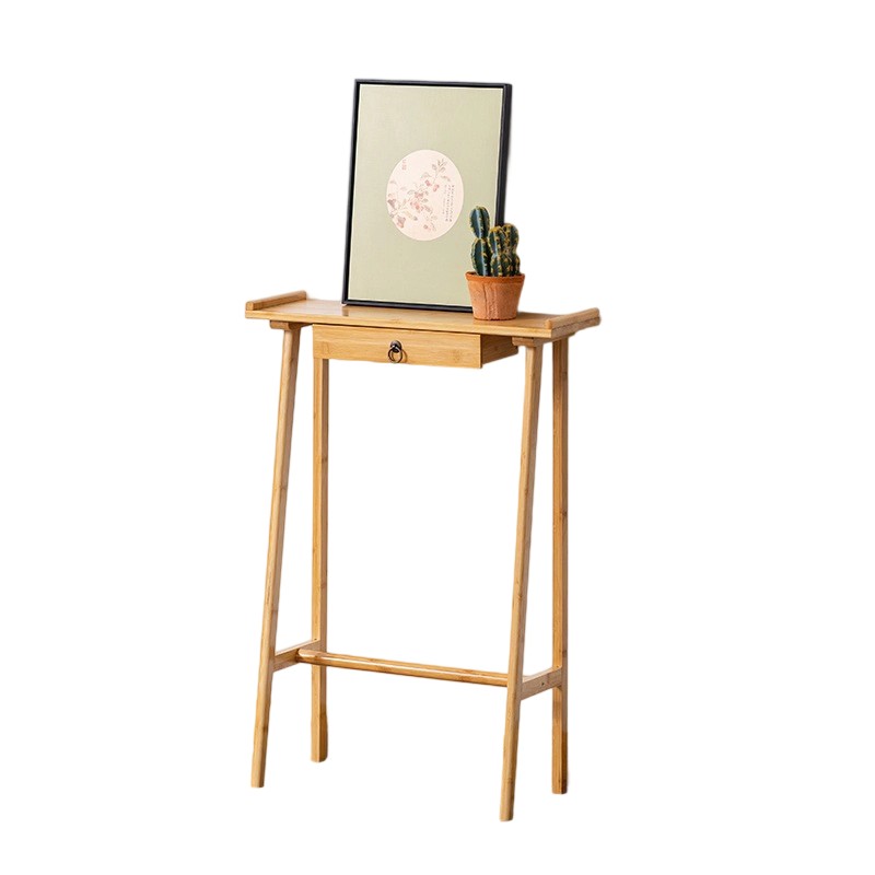 Traditional Chinese Rectangular Bamboo Console Table 1-Drawer For Living Room &amp; Entryway