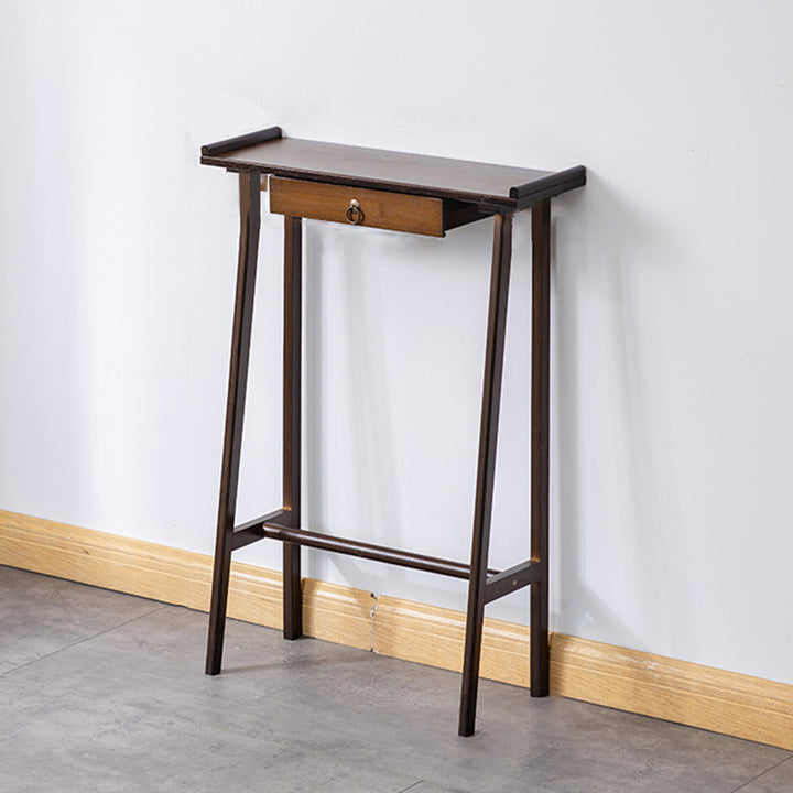 Traditional Chinese Rectangular Bamboo Console Table 1-Drawer For Living Room &amp; Entryway