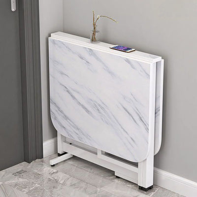 Modern Minimalist Rounded Rectangular Wrought Iron MDF Foldable Dining Table For 4/6 Seats