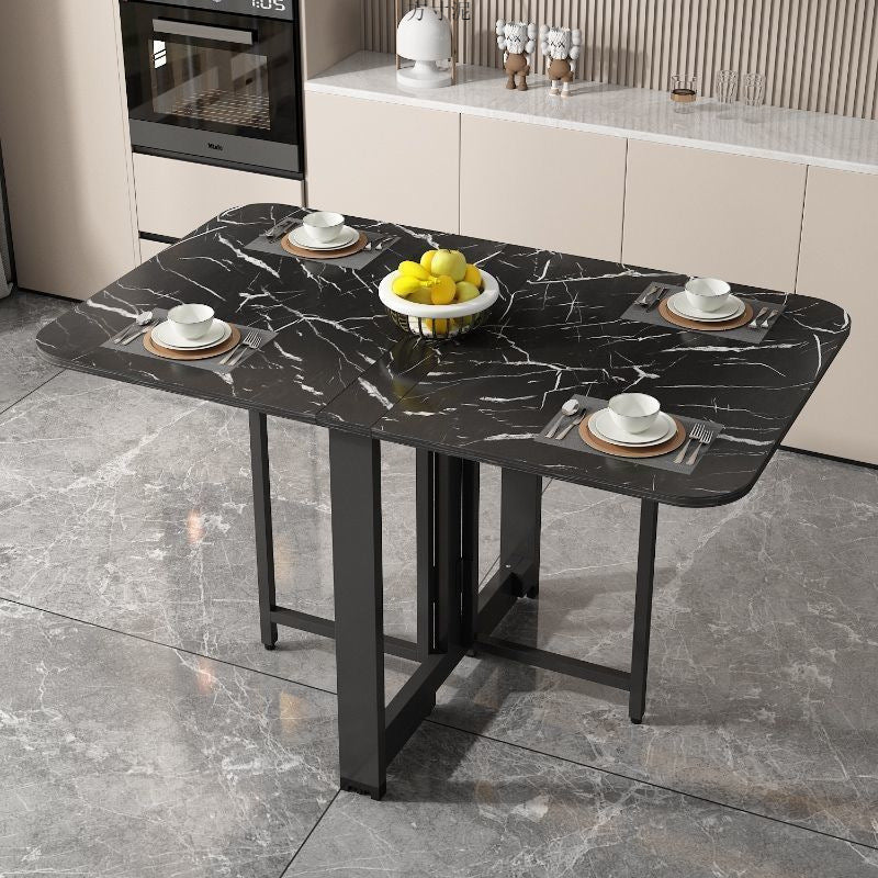 Modern Minimalist Rounded Rectangular Wrought Iron MDF Foldable Dining Table For 4/6 Seats