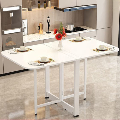 Modern Minimalist Rounded Rectangular Wrought Iron MDF Foldable Dining Table For 4/6 Seats