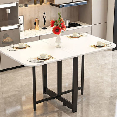 Modern Minimalist Rounded Rectangular Wrought Iron MDF Foldable Dining Table For 4/6 Seats