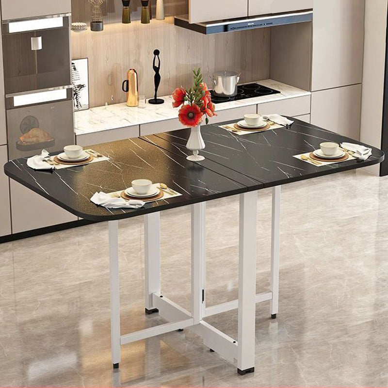 Modern Minimalist Rounded Rectangular Wrought Iron MDF Foldable Dining Table For 4/6 Seats