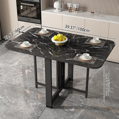 Modern Minimalist Rounded Rectangular Wrought Iron MDF Foldable Dining Table For 4/6 Seats