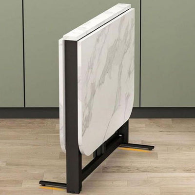 Modern Minimalist Rounded Rectangular Wrought Iron MDF Foldable Dining Table For 4/6 Seats