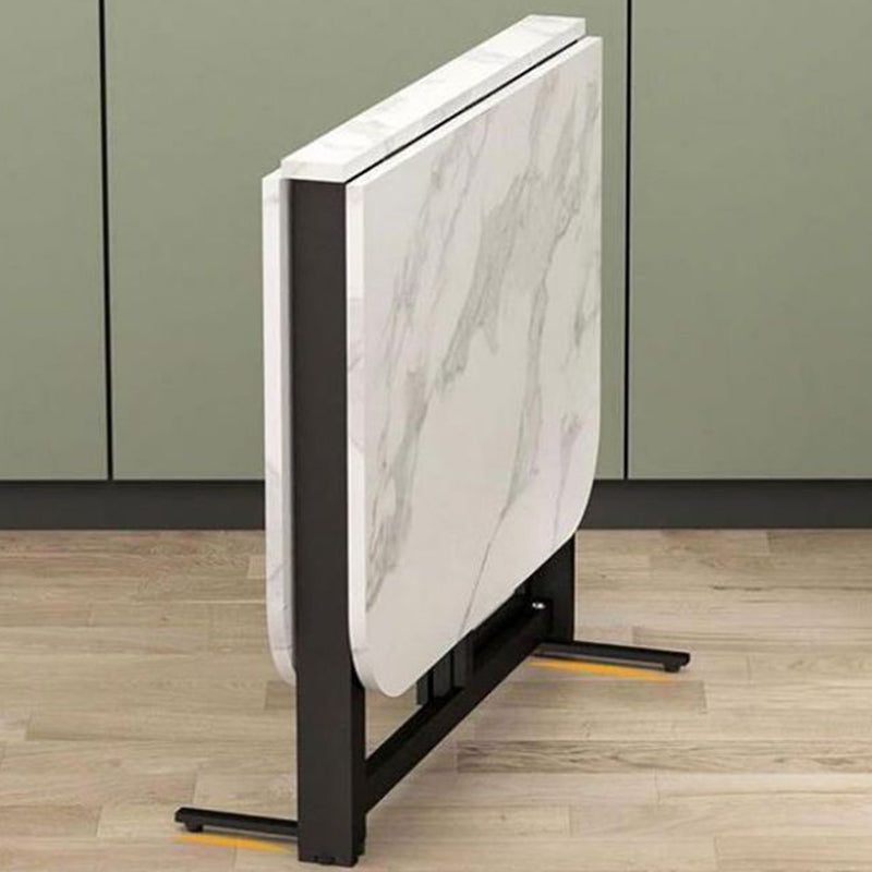 Modern Minimalist Rounded Rectangular Wrought Iron MDF Foldable Dining Table For 4/6 Seats