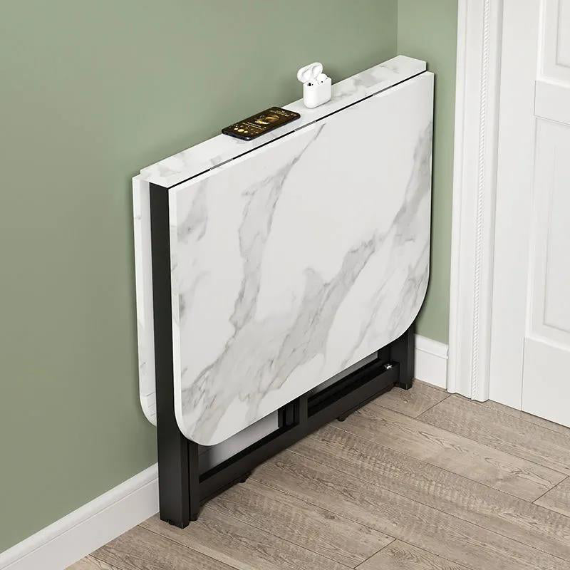 Modern Minimalist Rounded Rectangular Wrought Iron MDF Foldable Dining Table For 4/6 Seats