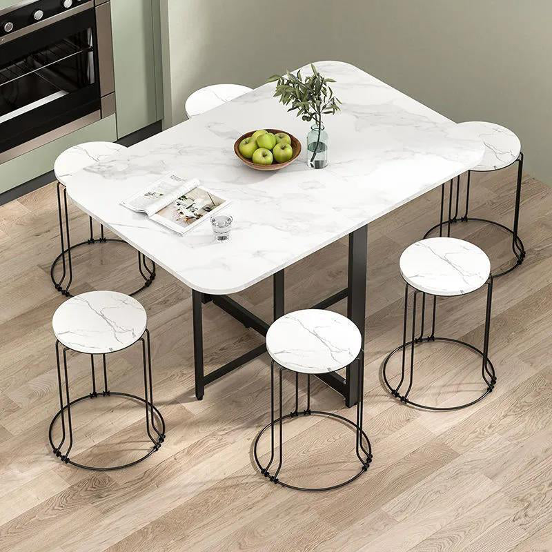 Modern Minimalist Rounded Rectangular Wrought Iron MDF Foldable Dining Table For 4/6 Seats