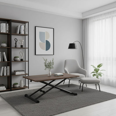 Modern Minimalist Rectangular Rounded-Corner MDF Carbon Steel Height Adjustable Coffee Table For Living Room