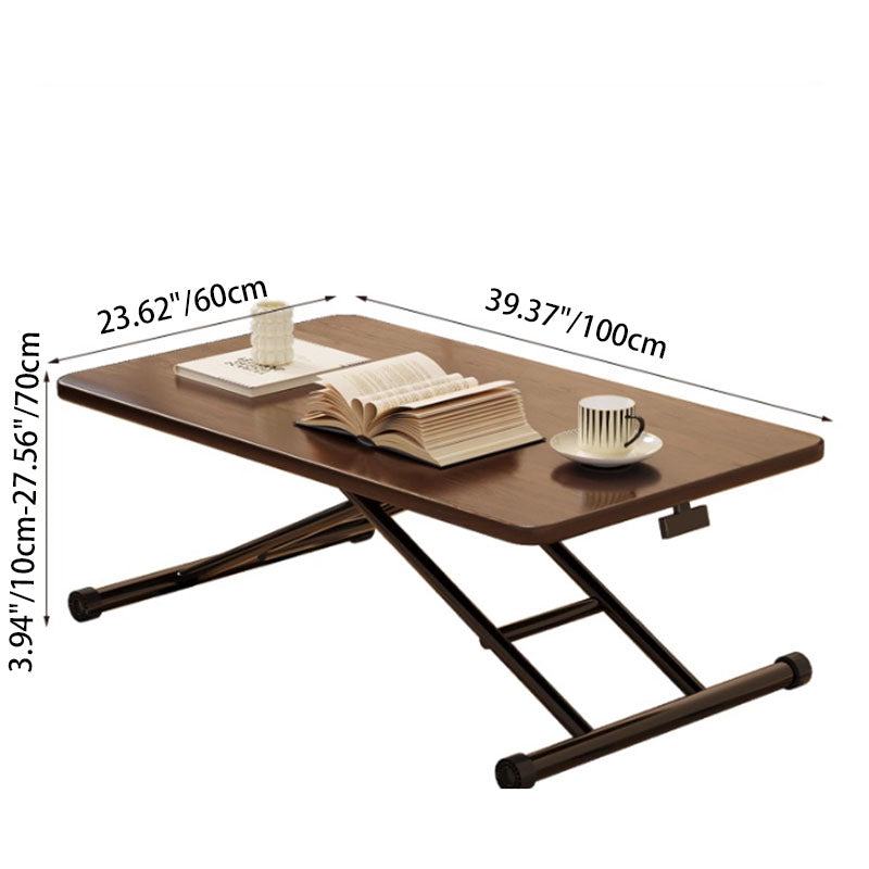 Modern Minimalist Rectangular Rounded-Corner MDF Carbon Steel Height Adjustable Coffee Table For Living Room