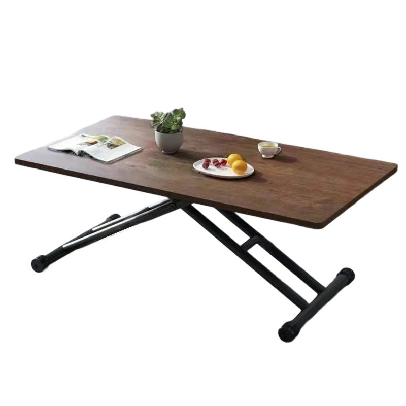Modern Minimalist Rectangular Rounded-Corner MDF Carbon Steel Height Adjustable Coffee Table For Living Room