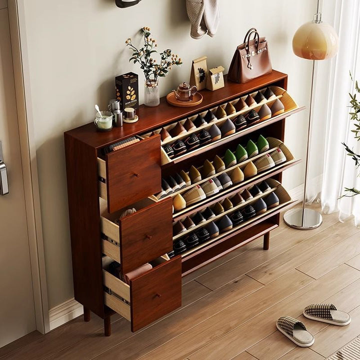 Meuble à chaussures contemporain rectangulaire rétro en bois massif contreplaqué à 3 armoires pour entrée 