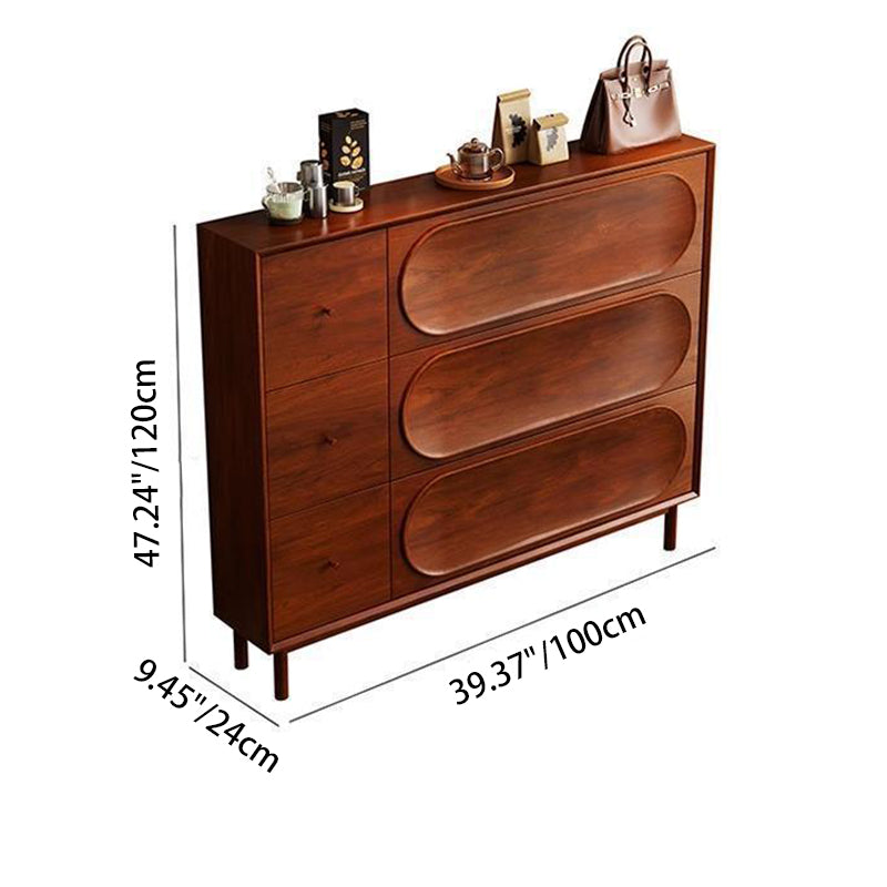 Contemporary Retro Rectangular Solid Wood Solid Wood Plywood Shoe Storage 3-Cabinet For Entryway