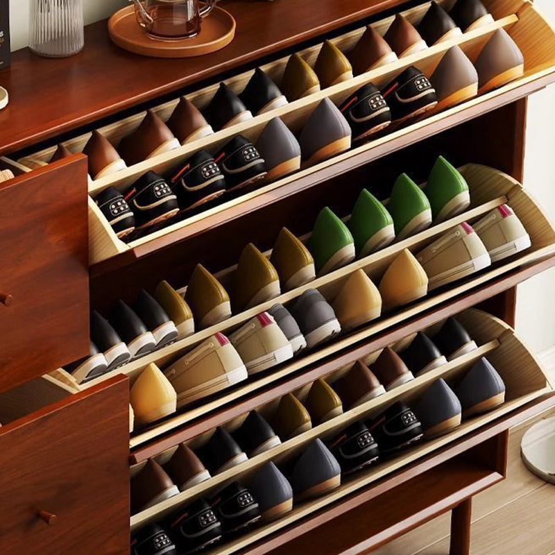 Contemporary Retro Rectangular Solid Wood Solid Wood Plywood Shoe Storage 3-Cabinet For Entryway