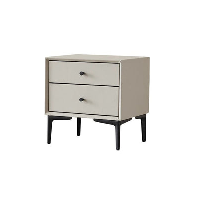Contemporary Nordic Rectangular Solid Wood Faux Leather Carbon Steel Nightstand 2-Drawer For Bedroom