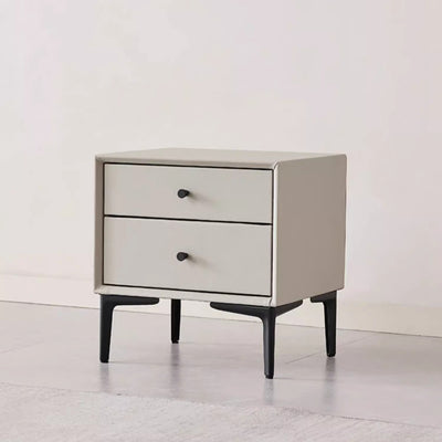 Contemporary Nordic Rectangular Solid Wood Faux Leather Carbon Steel Nightstand 2-Drawer For Bedroom