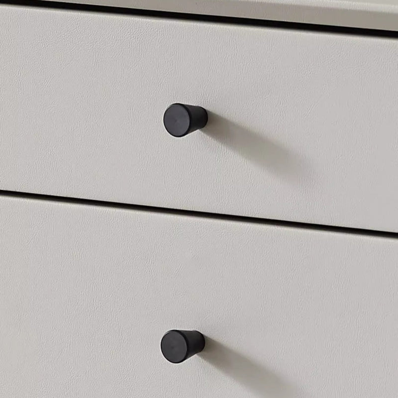 Contemporary Nordic Rectangular Solid Wood Faux Leather Carbon Steel Nightstand 2-Drawer For Bedroom