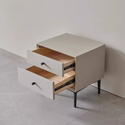 Contemporary Nordic Rectangular Solid Wood Faux Leather Carbon Steel Nightstand 2-Drawer For Bedroom