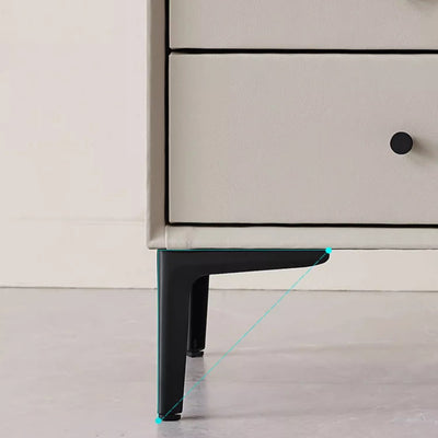 Contemporary Nordic Rectangular Solid Wood Faux Leather Carbon Steel Nightstand 2-Drawer For Bedroom