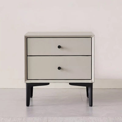 Contemporary Nordic Rectangular Solid Wood Faux Leather Carbon Steel Nightstand 2-Drawer For Bedroom