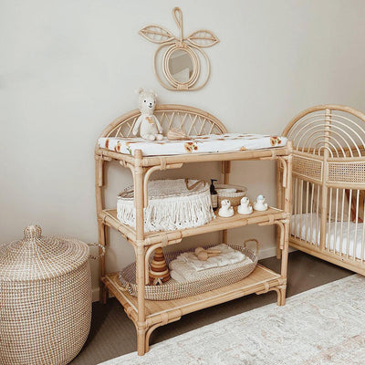 Contemporary Boho Rectangular Genuine Rattan Weaving Display Rack 3-Tier For Living Room