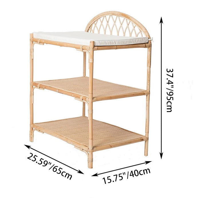 Contemporary Boho Rectangular Genuine Rattan Weaving Display Rack 3-Tier For Living Room