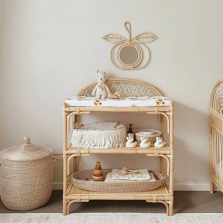 Contemporary Boho Rectangular Genuine Rattan Weaving Display Rack 3-Tier For Living Room