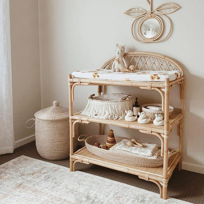 Contemporary Boho Rectangular Genuine Rattan Weaving Display Rack 3-Tier For Living Room