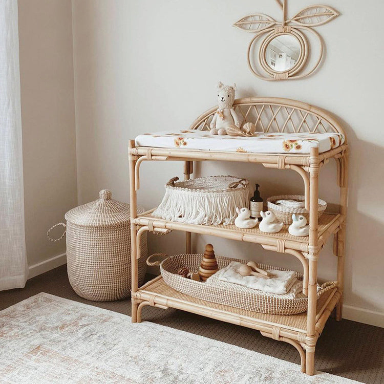 Contemporary Boho Rectangular Genuine Rattan Weaving Display Rack 3-Tier For Living Room