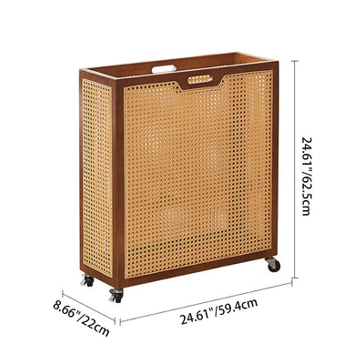 Contemporary Boho Rectangular Solid Wood Plastic Rattan Weaving Movable Storage Cabinet 1-Storage For Living Room