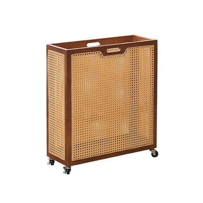 Contemporary Boho Rectangular Solid Wood Plastic Rattan Weaving Movable Storage Cabinet 1-Storage For Living Room