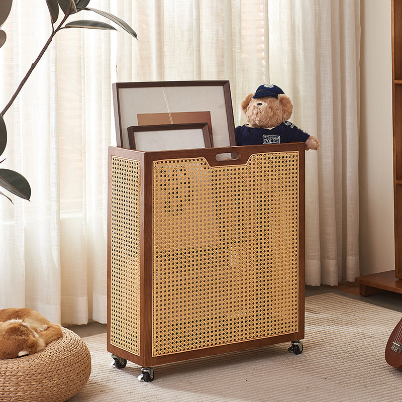 Zeitgenössischer Boho Rechteckiger Massivholz Kunststoff Rattan Weben – BulbSquare