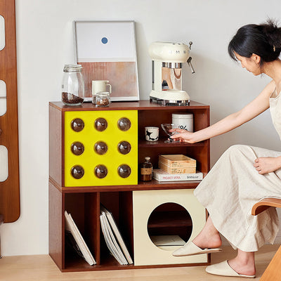 Modern Mid-Century Square Round Acrylic Marine Plywood Storage Cabinet 4-Storage For Living Room