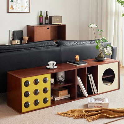 Modern Mid-Century Square Round Acrylic Marine Plywood Storage Cabinet 4-Storage For Living Room