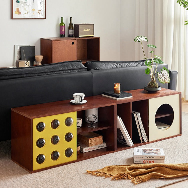 Modern Mid-Century Square Round Acrylic Marine Plywood Storage Cabinet 4-Storage For Living Room